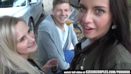 amateur blonde has threesome on public