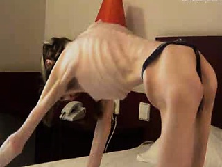 extreme skinny babe in panties shows off her bizarre anorexic body